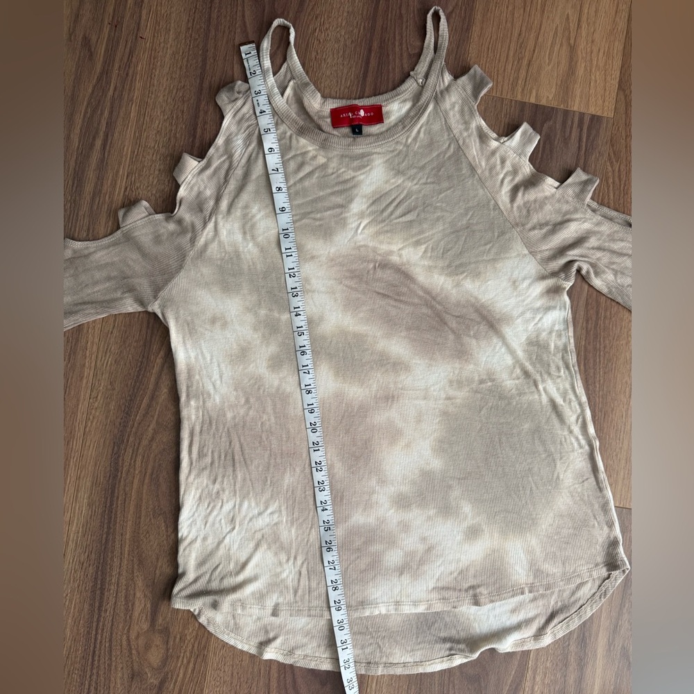 Y2K Beige Dye Designer Long Sleeve w cut outs- Red Label Akira Chicago- Large - Picture 10 of 10